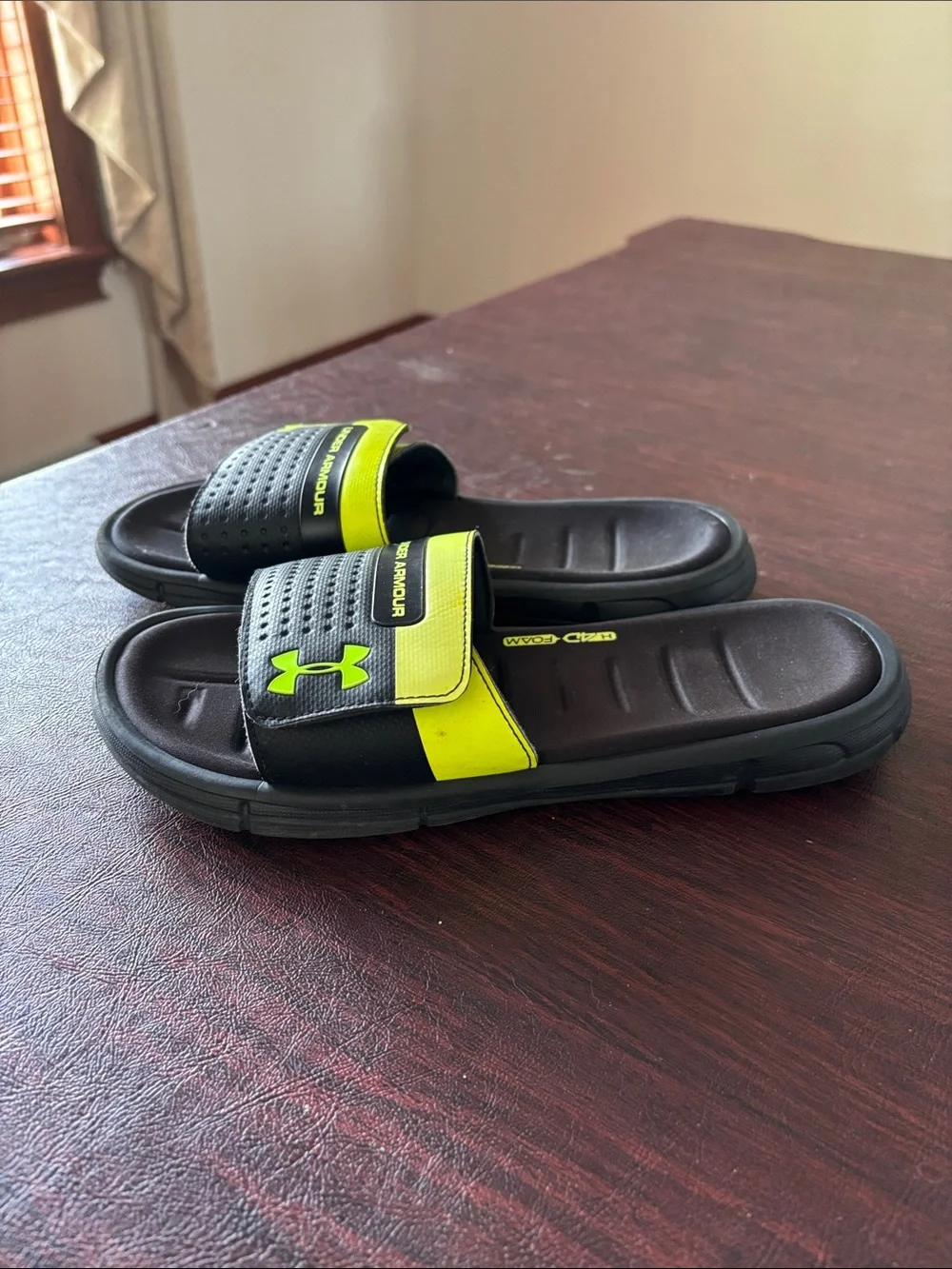 Under Armour Kids Black and Neon Yellow Slide Sandals